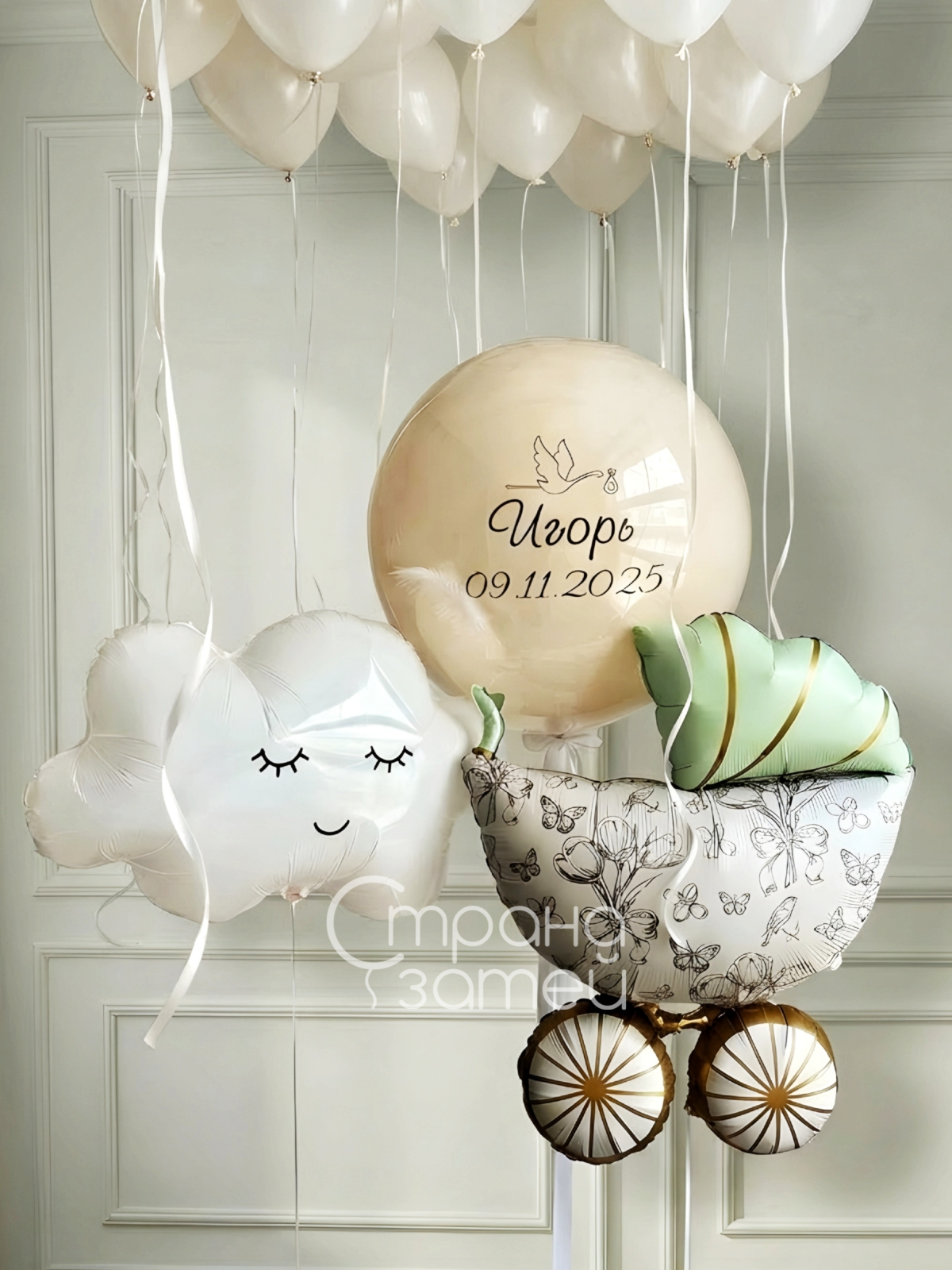 Сет шаров на выписку «Первый день дома» с шаром-гигантом и шарами под потолок, Нижний Новгород