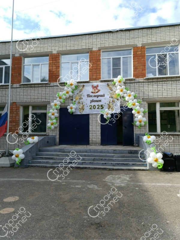 Оформление фасада школы к последнему звонку ромашками из шаров, Нижний Новгород