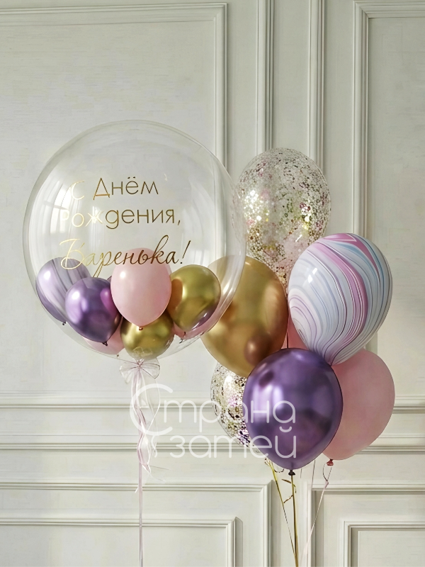 Сет шаров для девочки и для неё с шаром Bubble с надписью и фонтаном шаров, Нижний Новгород