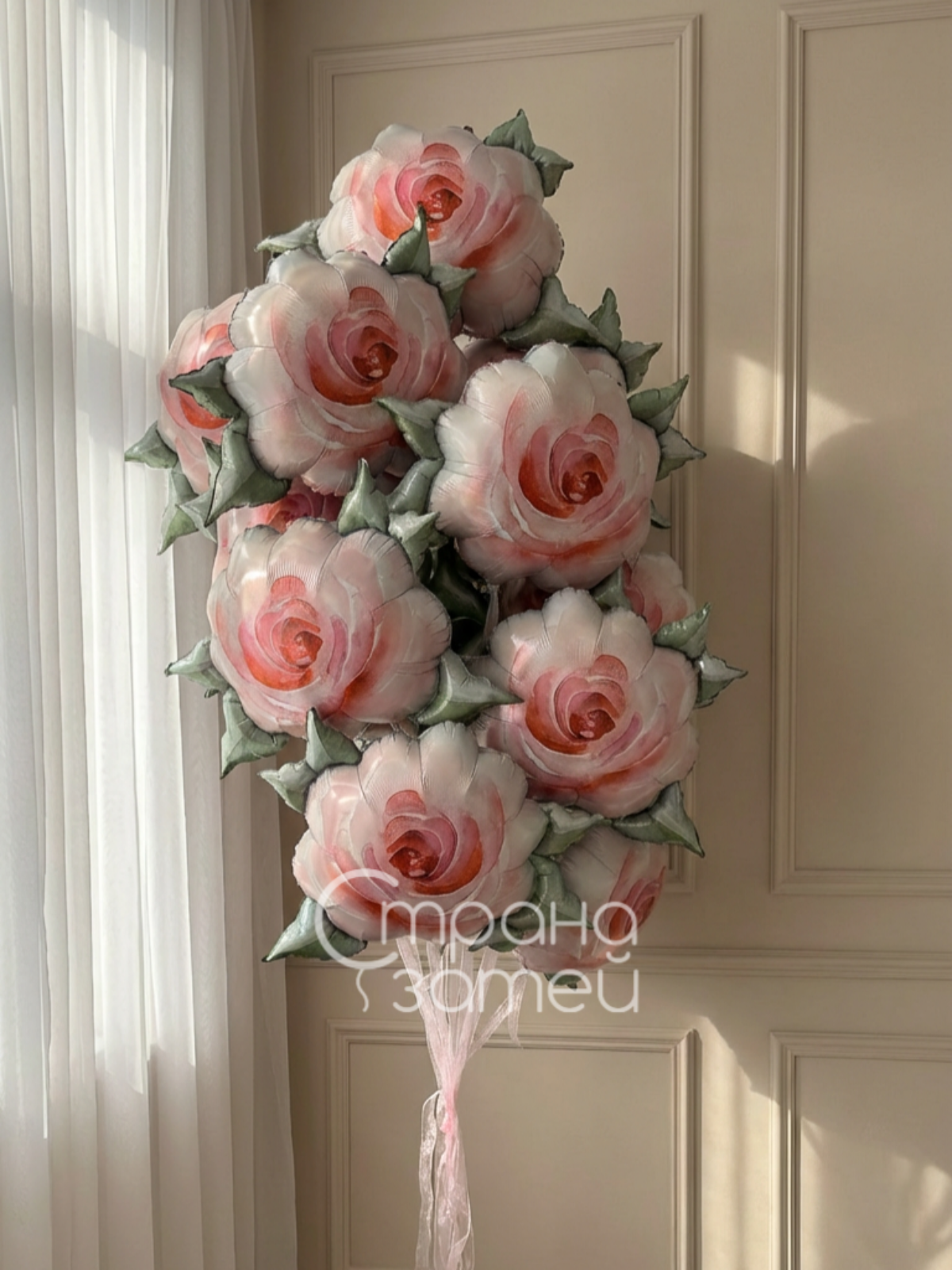 Букет из 10 шаров в форме роз в пастельных тонах, праздничное оформление в Нижнем Новгороде