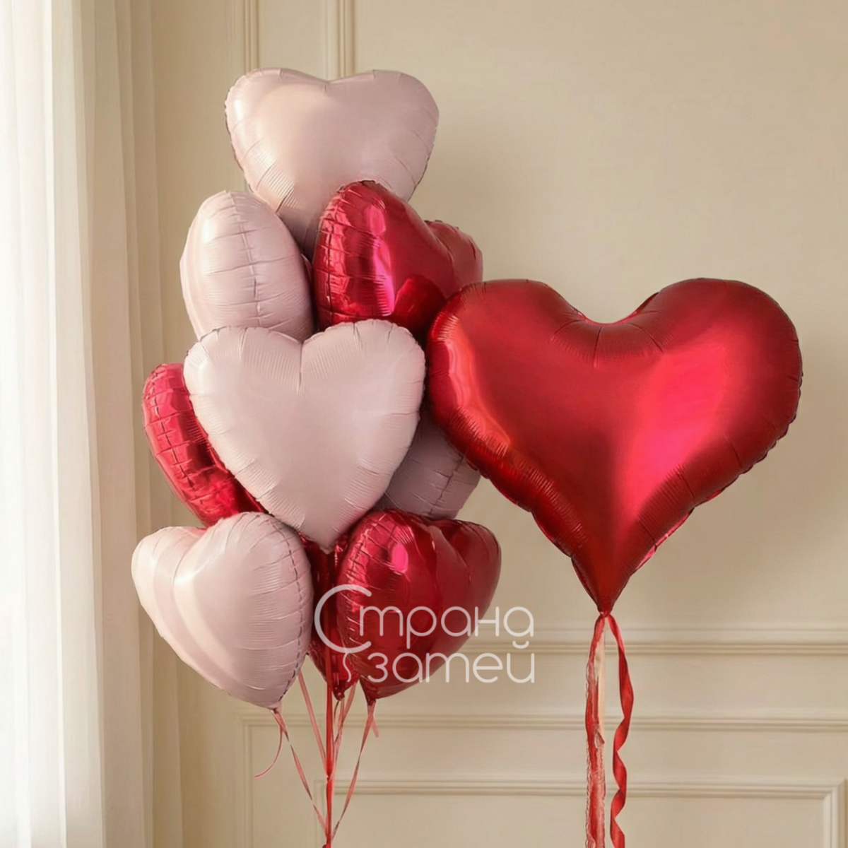 Сет шаров «Облако сердец» с крупным сердцем и фонтана сердец, 14 февраля, Нижний Новгород