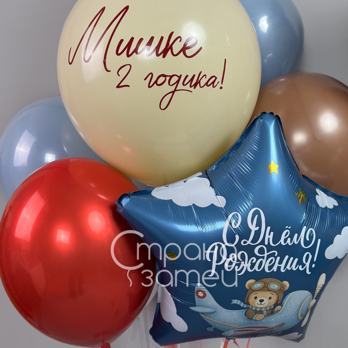 Сет шаров «Лётчик Мишка», день рождения мальчика, мишка-пилот и самолёт, Нижний Новгород