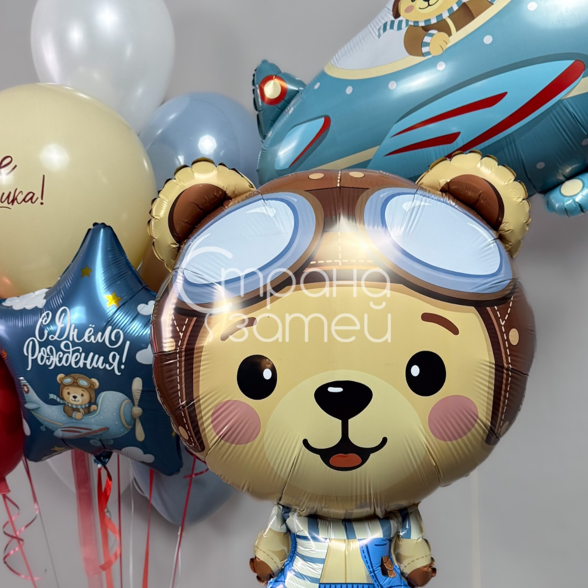 Сет шаров «Весёлый экипаж», день рождения мальчика, мишка-пилот и самолёт, Нижний Новгород