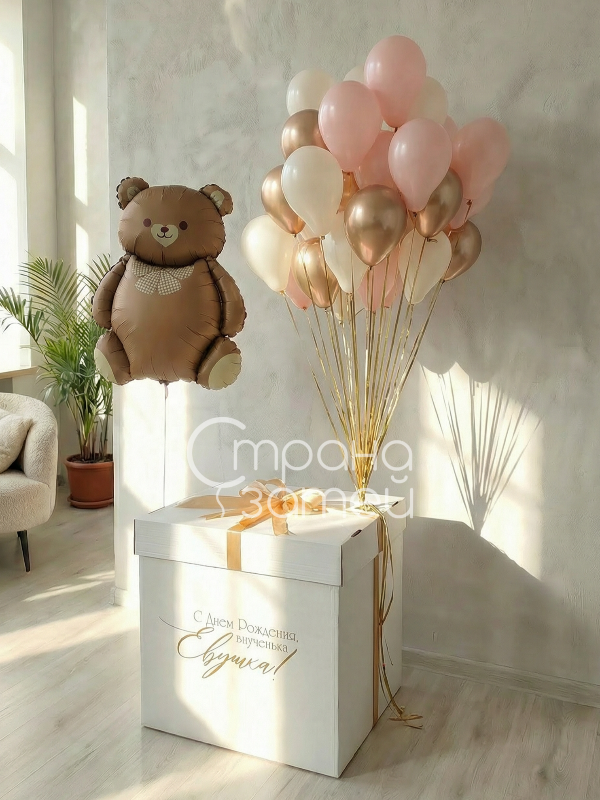 Сет шаров «Мишка-сюрприз для девочки», коробка-сюрприз с надписью, маленькие шары и мишка, Нижний Новгород