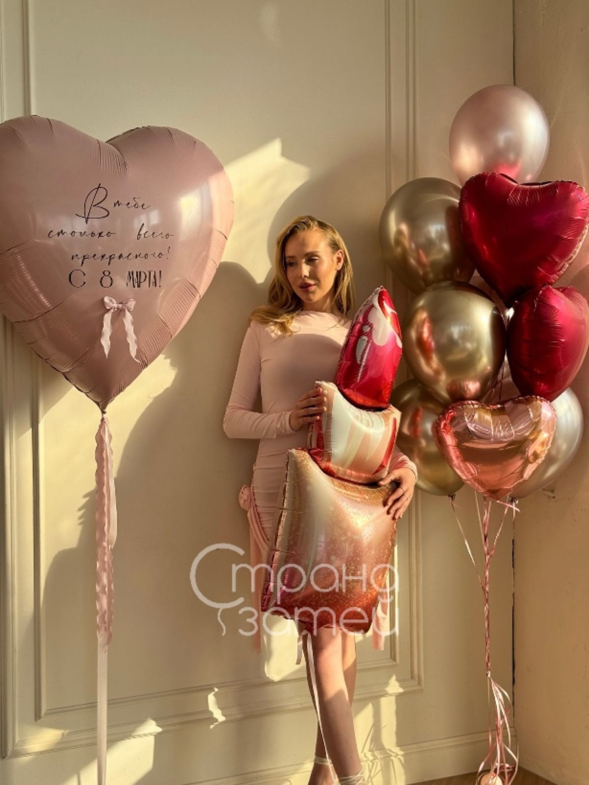 Сет шаров «Восхищение», большое сердце и помада в пудрово-розовой гамме на 8 Марта, Нижний Новгород