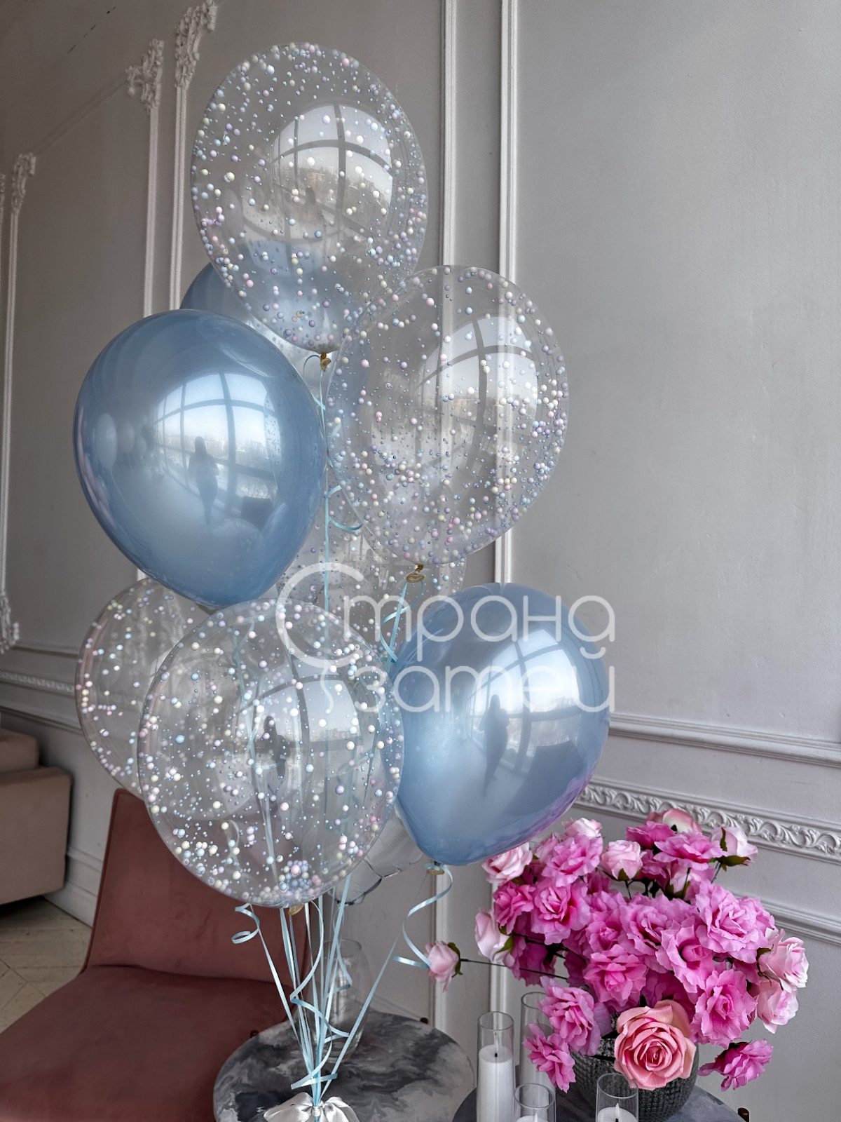 Сет шаров «Небесный», голубые шары с пенопластом и сердце для девочки и девушки, 8 Марта, Нижний Новгород