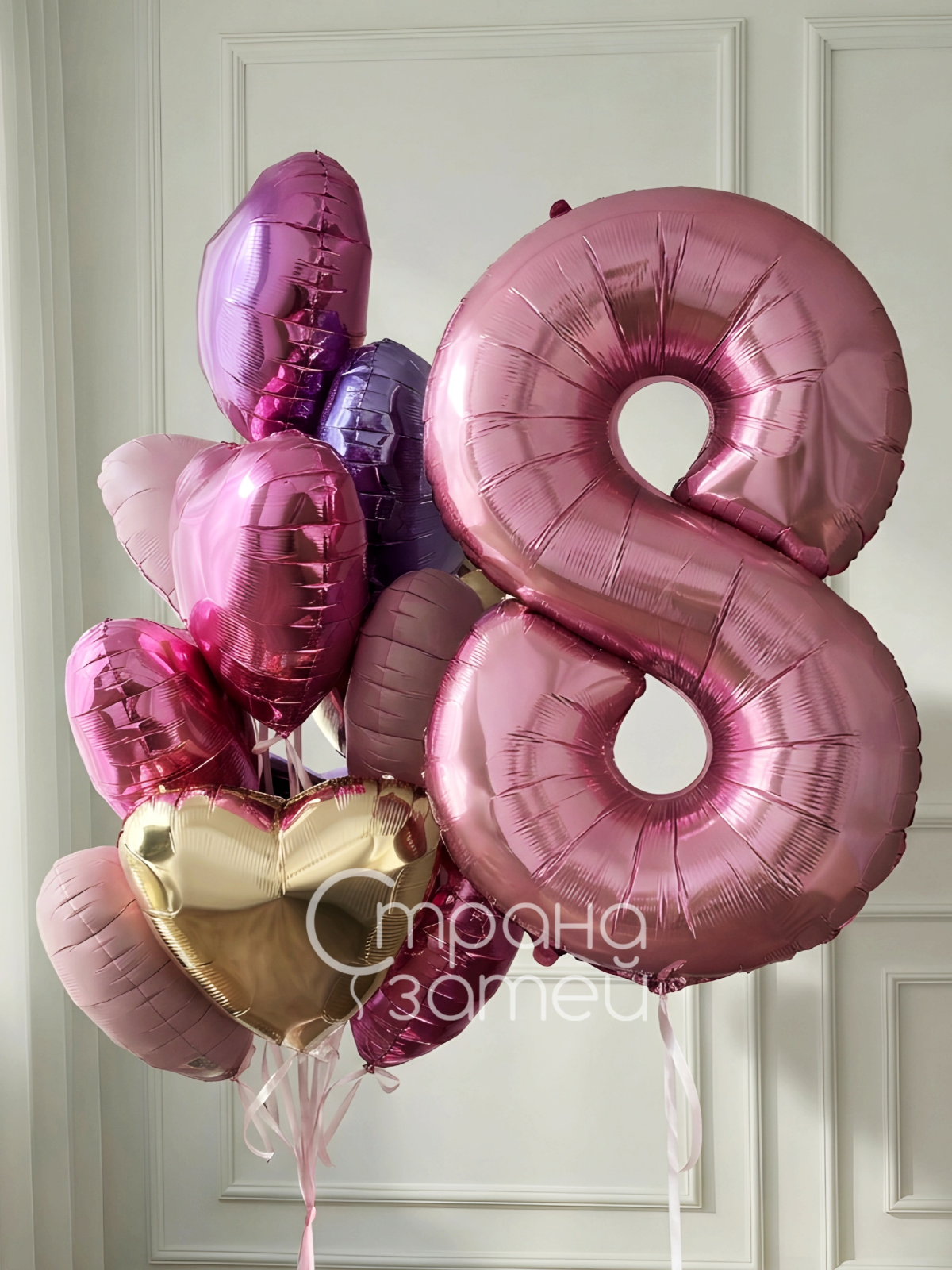 Сет шаров «Яркие эмоции», на 8 Марта для девочек, розовая цифра и фонтан из фольгированных сердец, Нижний Новгород