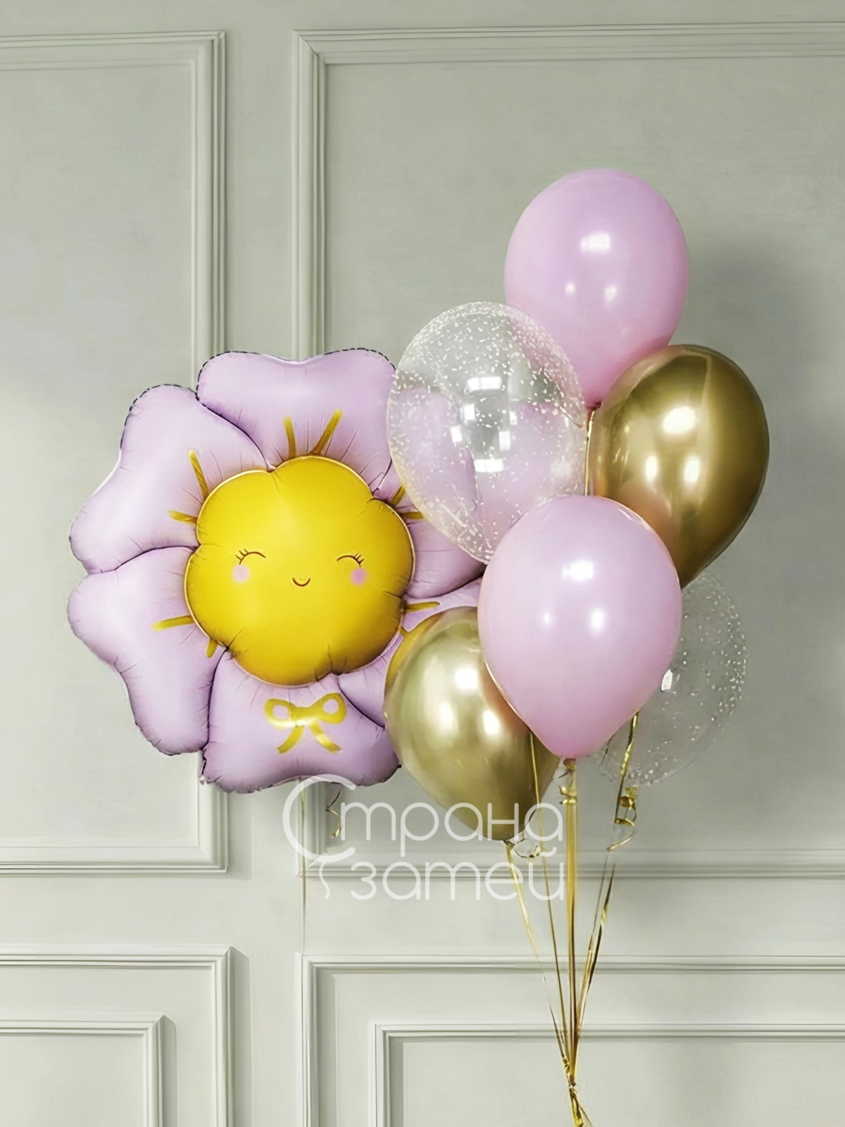 Сет шаров «Шары на день рождения Солнышко», для девочки на день рождения, цветок‑солнышко и фонтан из пастельных, хром и прозрачных шаров, Нижний Новгород