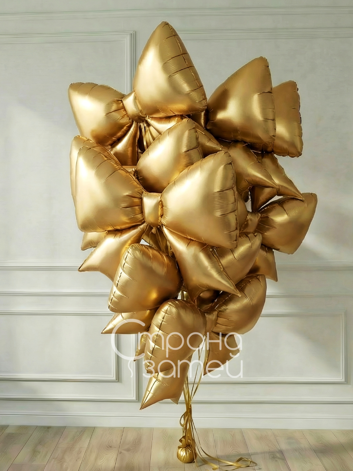Сет шаров «Золотые банты», золото сатин, фонтан из гелиевых шаров‑бантов на день рождения для девочки и для неё, Нижний Новгород