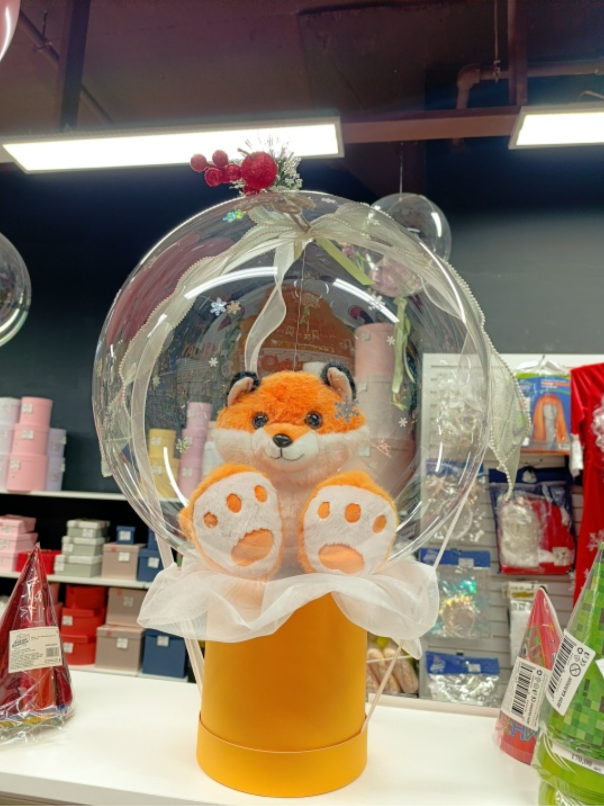 Бабл бокс с лисёнком в прозрачном шаре для девочки и на Новый год, Нижний Новгород
